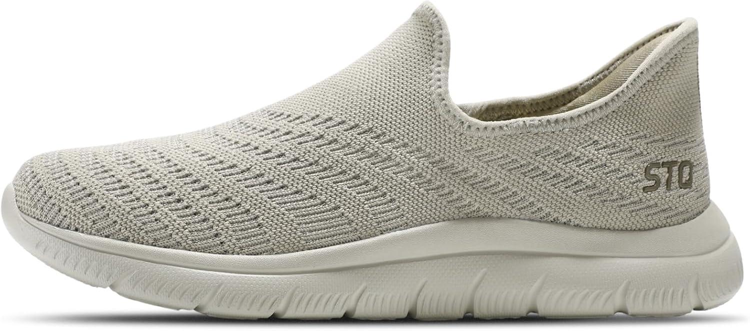 imageSTQ Slip on Sneakers Women Walking Shoes Orthopedic Tennis Arch Support Orthopedic Maternity Elderly Plantar Fasciitis Standing Comfort Workout TravellingTaupe