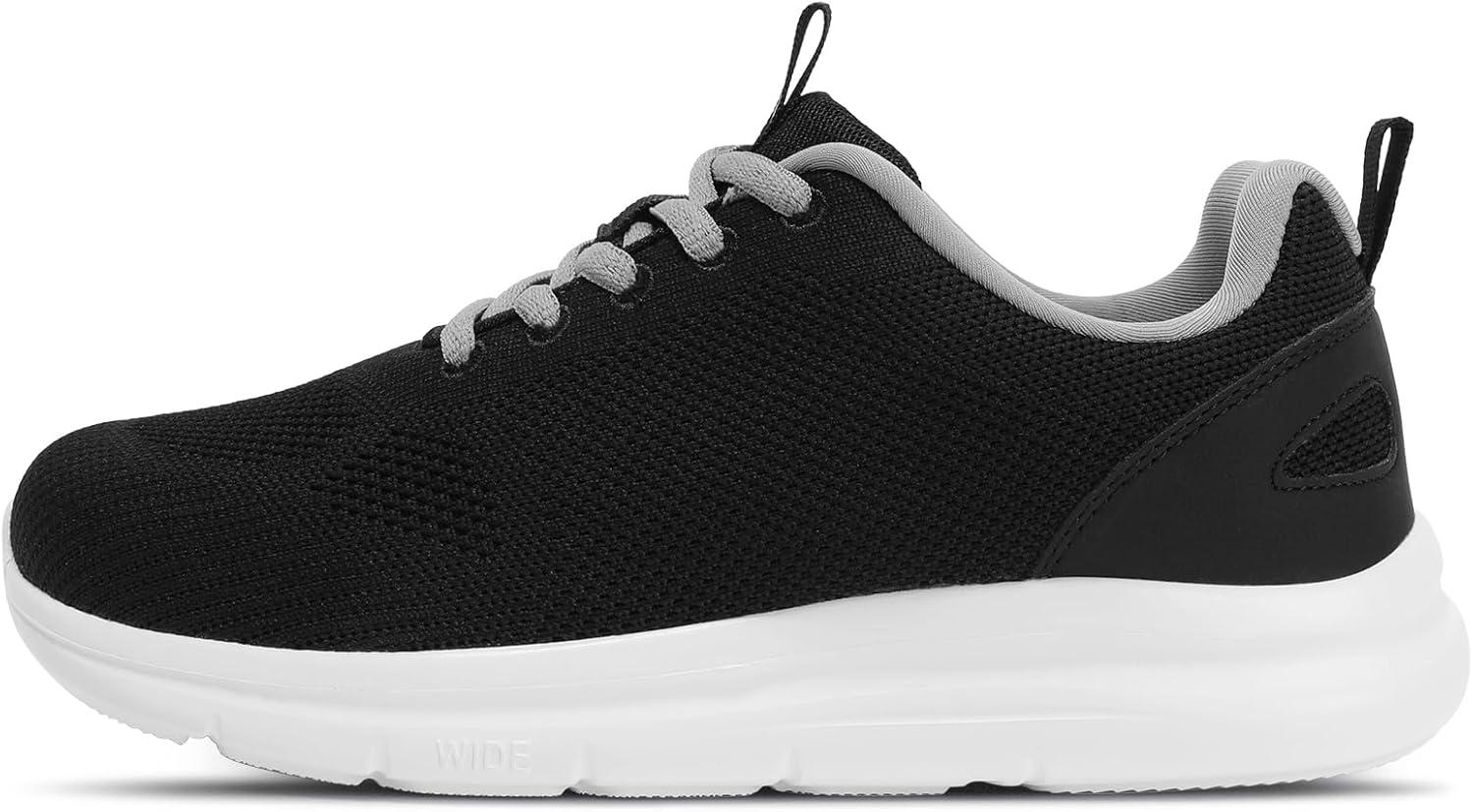 imageSTQ Wide Toe Box Walking Shoes Women Orthopedic Swollen Feet Diabetic Tennis Running Sneakers for Plantar Fasciitis Arch Support BunionsBlack White