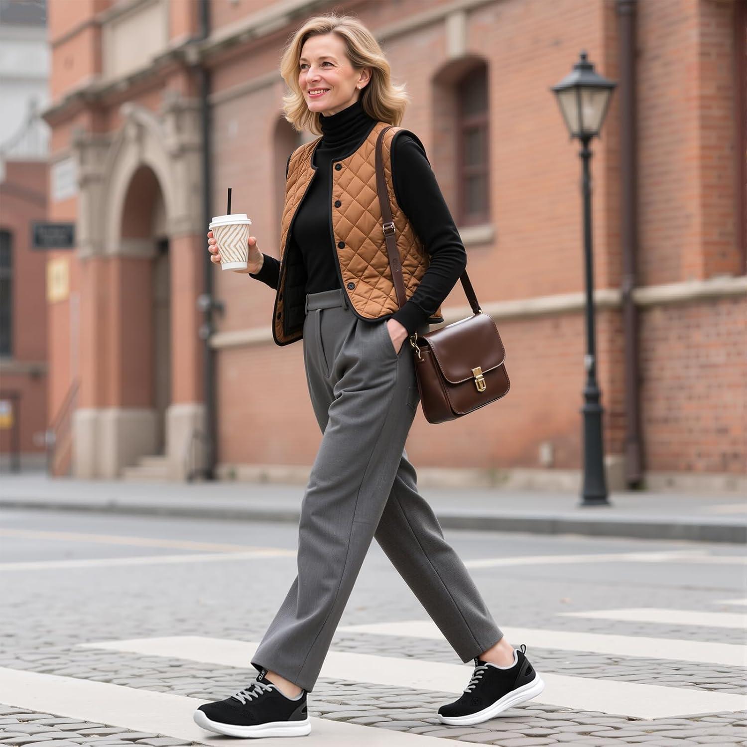 imageSTQ Wide Toe Box Walking Shoes Women Orthopedic Swollen Feet Diabetic Tennis Running Sneakers for Plantar Fasciitis Arch Support BunionsBlack White