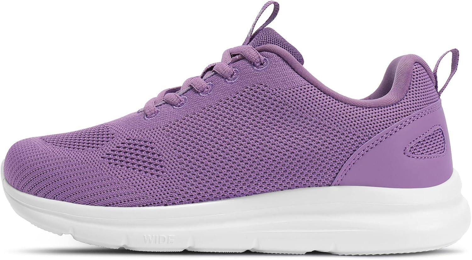 imageSTQ Wide Toe Box Walking Shoes Women Orthopedic Swollen Feet Diabetic Tennis Running Sneakers for Plantar Fasciitis Arch Support BunionsGrey Purple