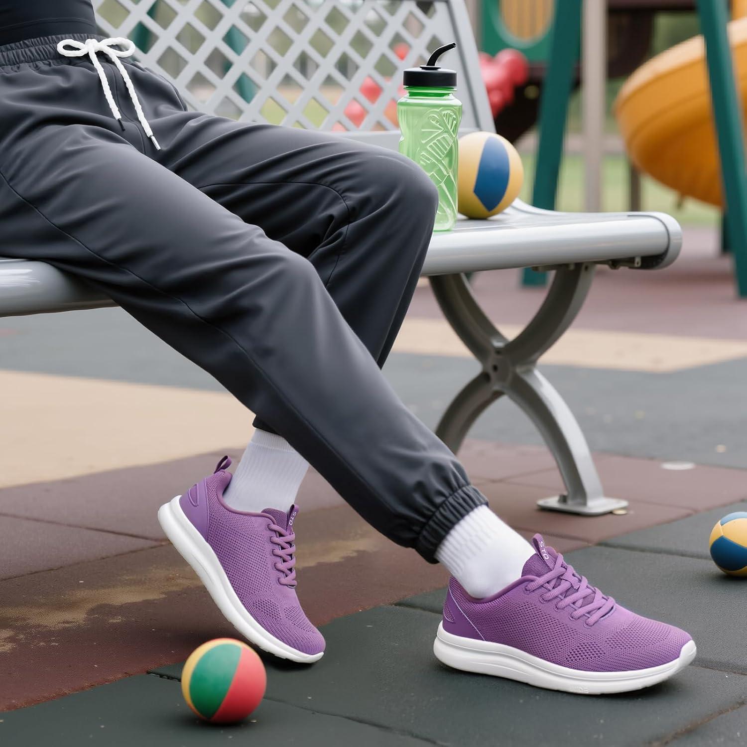 imageSTQ Wide Toe Box Walking Shoes Women Orthopedic Swollen Feet Diabetic Tennis Running Sneakers for Plantar Fasciitis Arch Support BunionsGrey Purple