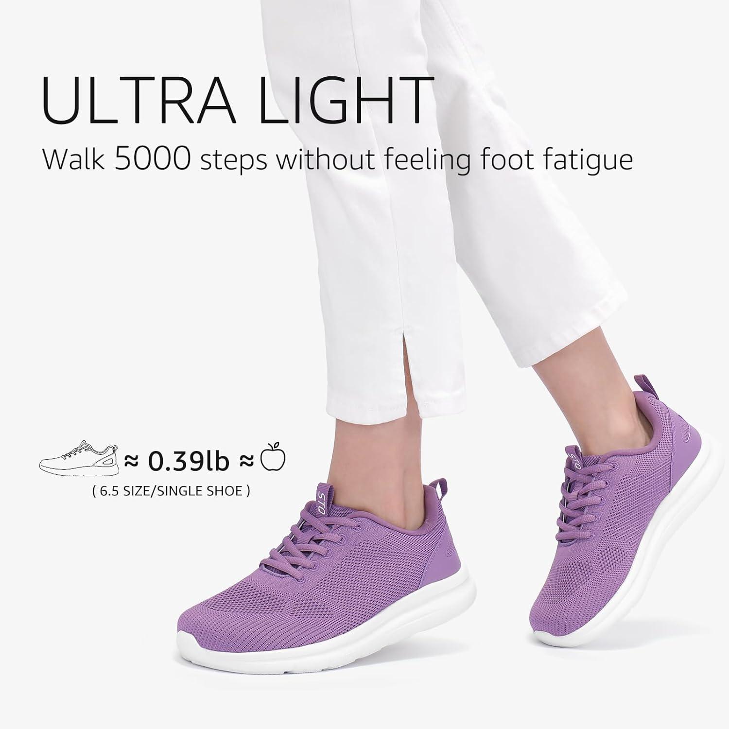 imageSTQ Wide Toe Box Walking Shoes Women Orthopedic Swollen Feet Diabetic Tennis Running Sneakers for Plantar Fasciitis Arch Support BunionsGrey Purple