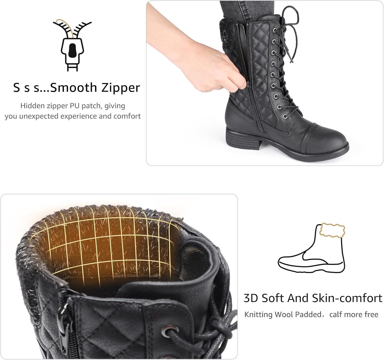 imageSTQ Womens Combat Boots Mid Calf Winter BootsMidcalf Black