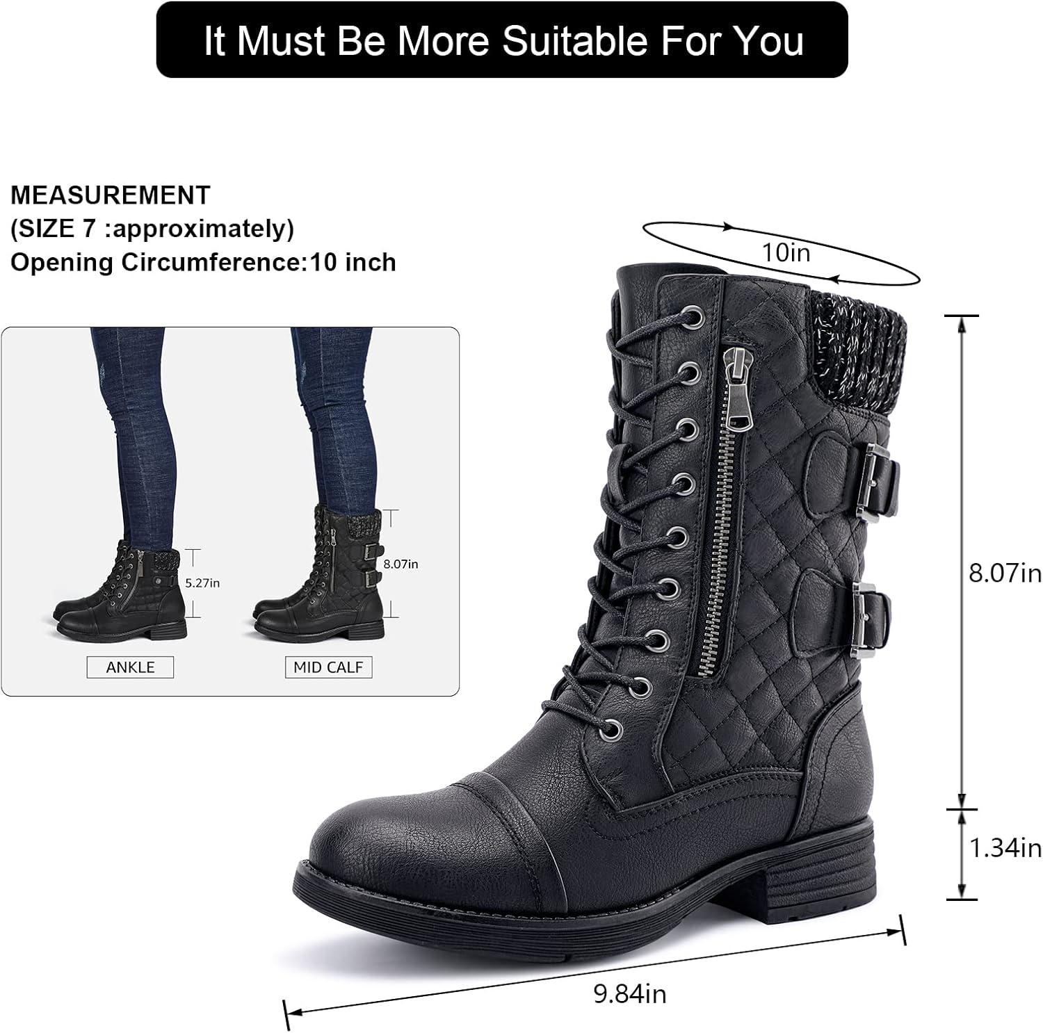 imageSTQ Womens Combat Boots Mid Calf Winter BootsMidcalf Black