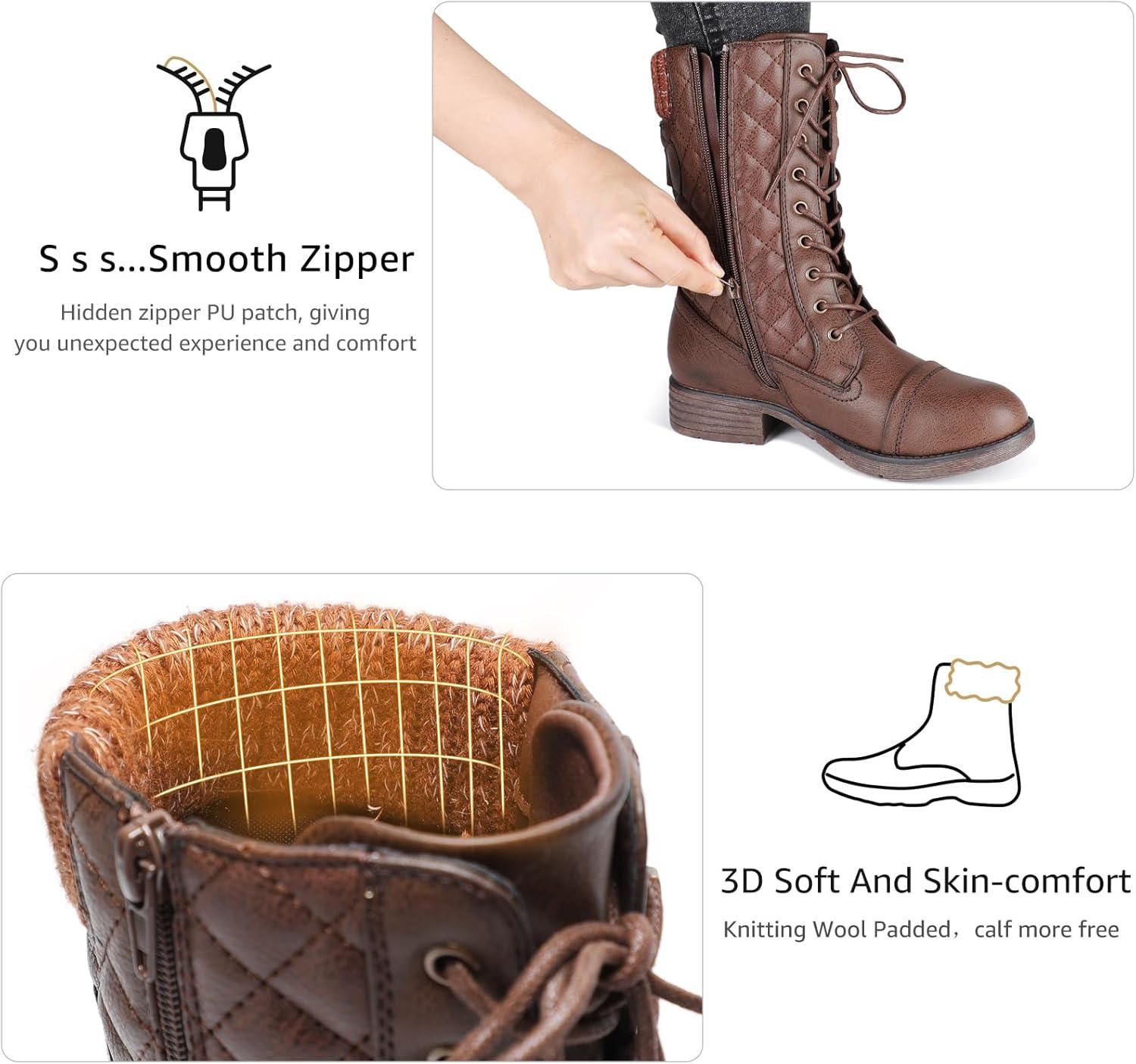 imageSTQ Womens Combat Boots Mid Calf Winter BootsMidcalf Brown