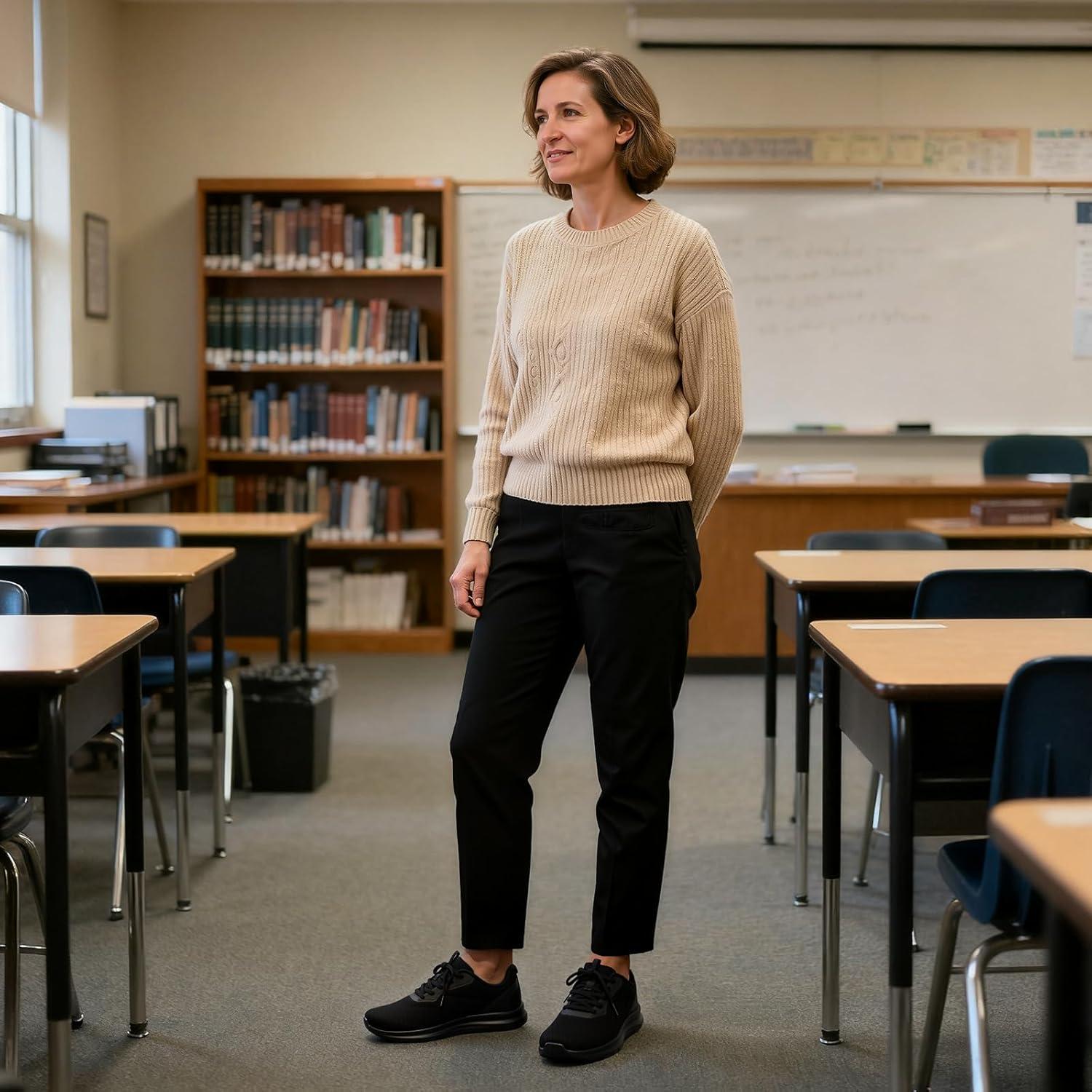 imageSTQ Womens Wide Toe Box Shoes Comfortable Orthopedic Sneakers for Plantar Fasciitis BunionsAll Black