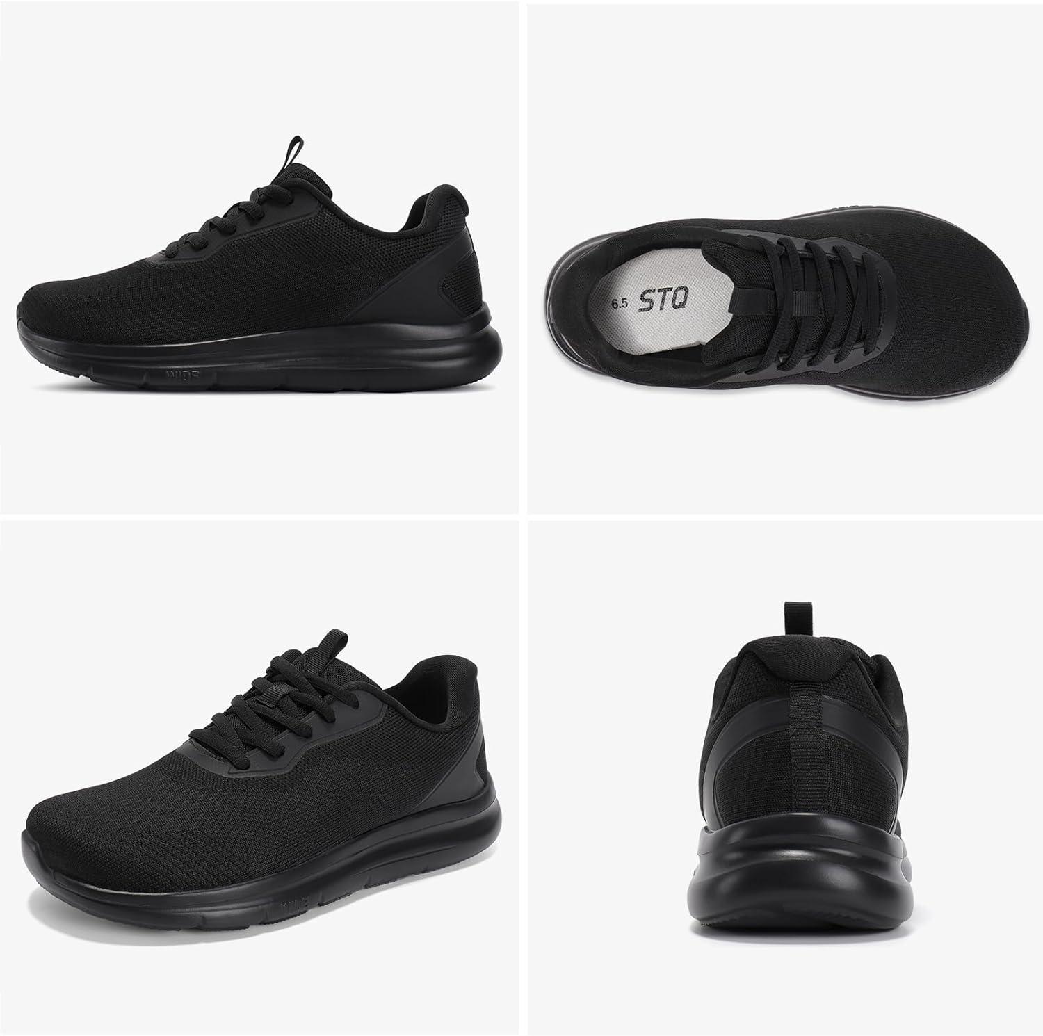 imageSTQ Womens Wide Toe Box Shoes Comfortable Orthopedic Sneakers for Plantar Fasciitis BunionsAll Black