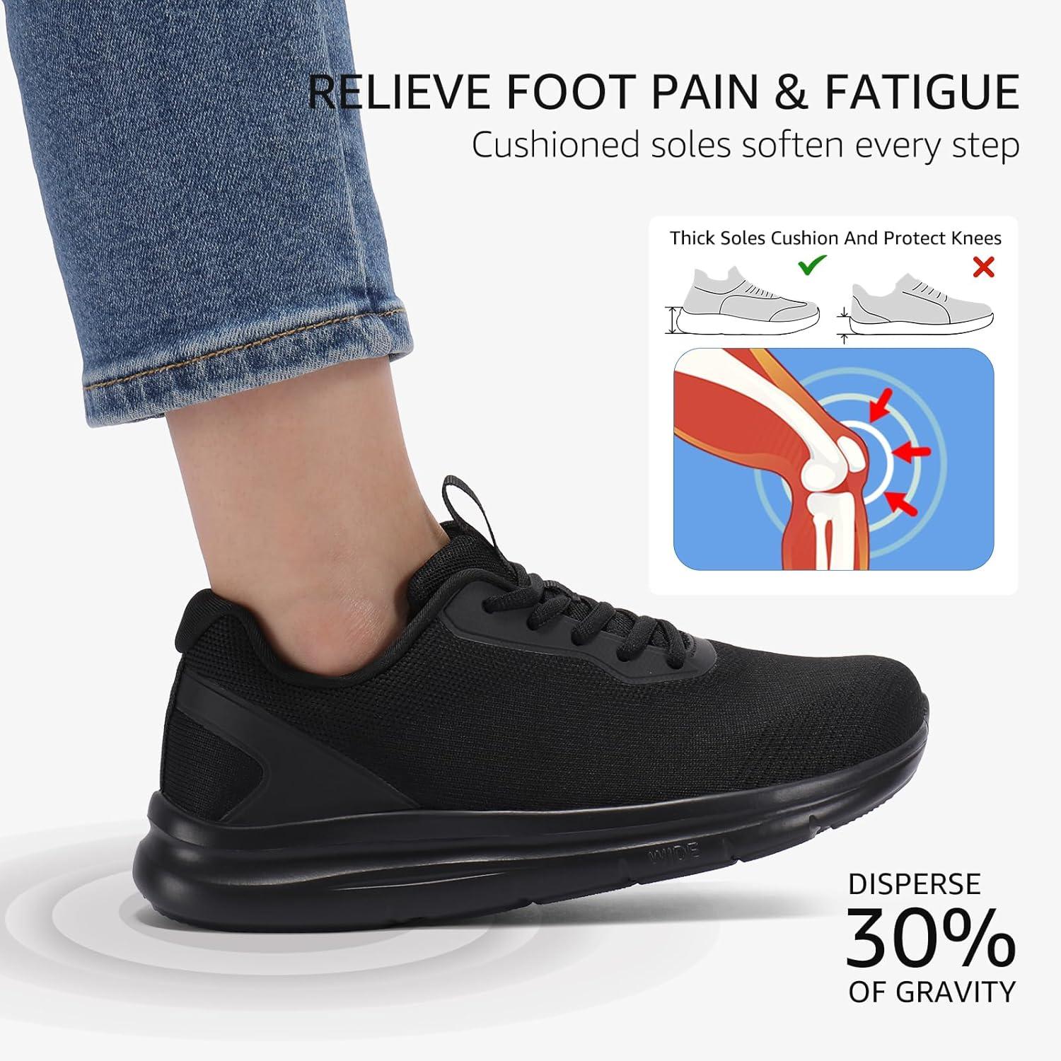 imageSTQ Womens Wide Toe Box Shoes Comfortable Orthopedic Sneakers for Plantar Fasciitis BunionsAll Black