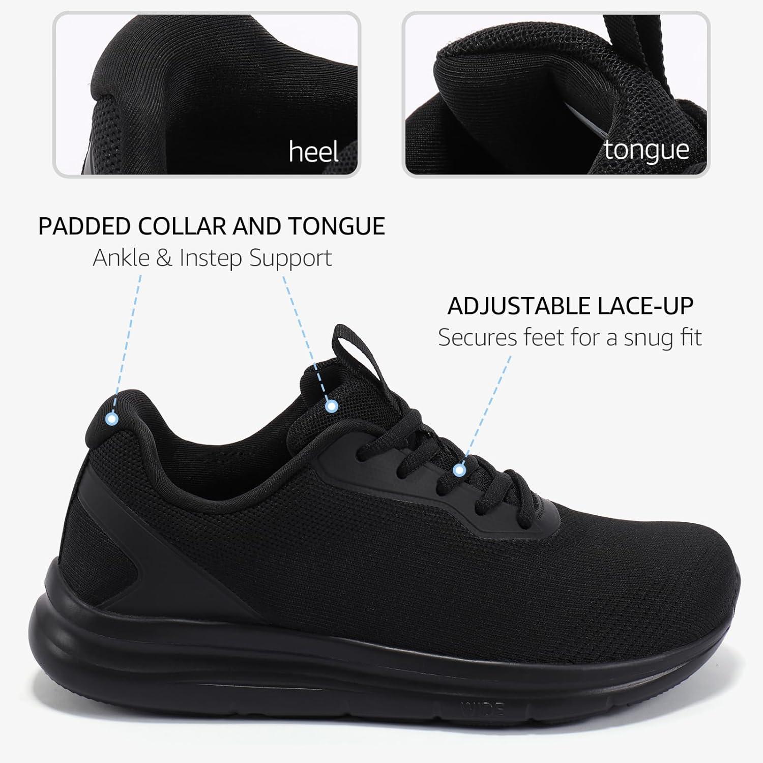 imageSTQ Womens Wide Toe Box Shoes Comfortable Orthopedic Sneakers for Plantar Fasciitis BunionsAll Black