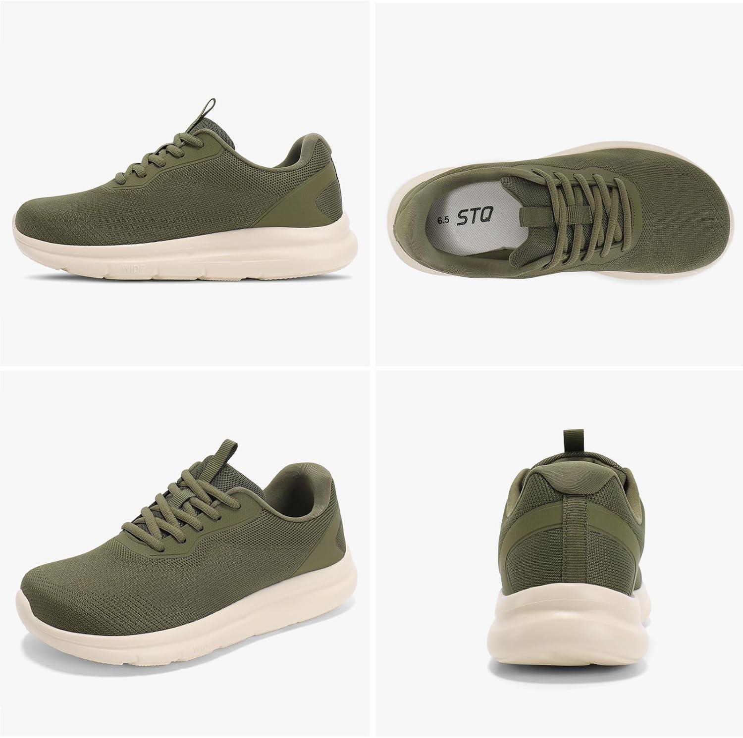 imageSTQ Womens Wide Toe Box Shoes Comfortable Orthopedic Sneakers for Plantar Fasciitis BunionsArmy Green