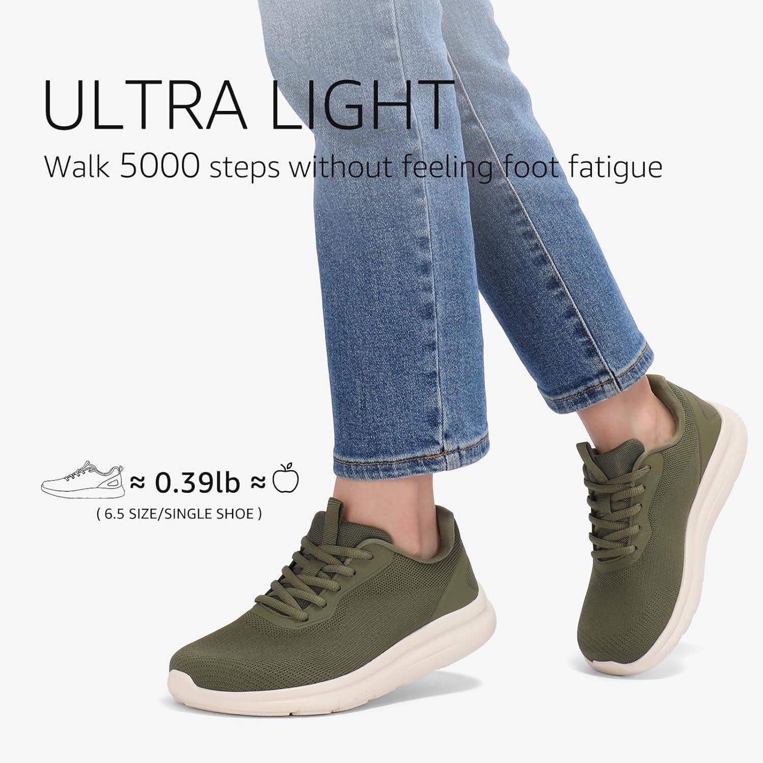 imageSTQ Womens Wide Toe Box Shoes Comfortable Orthopedic Sneakers for Plantar Fasciitis BunionsArmy Green