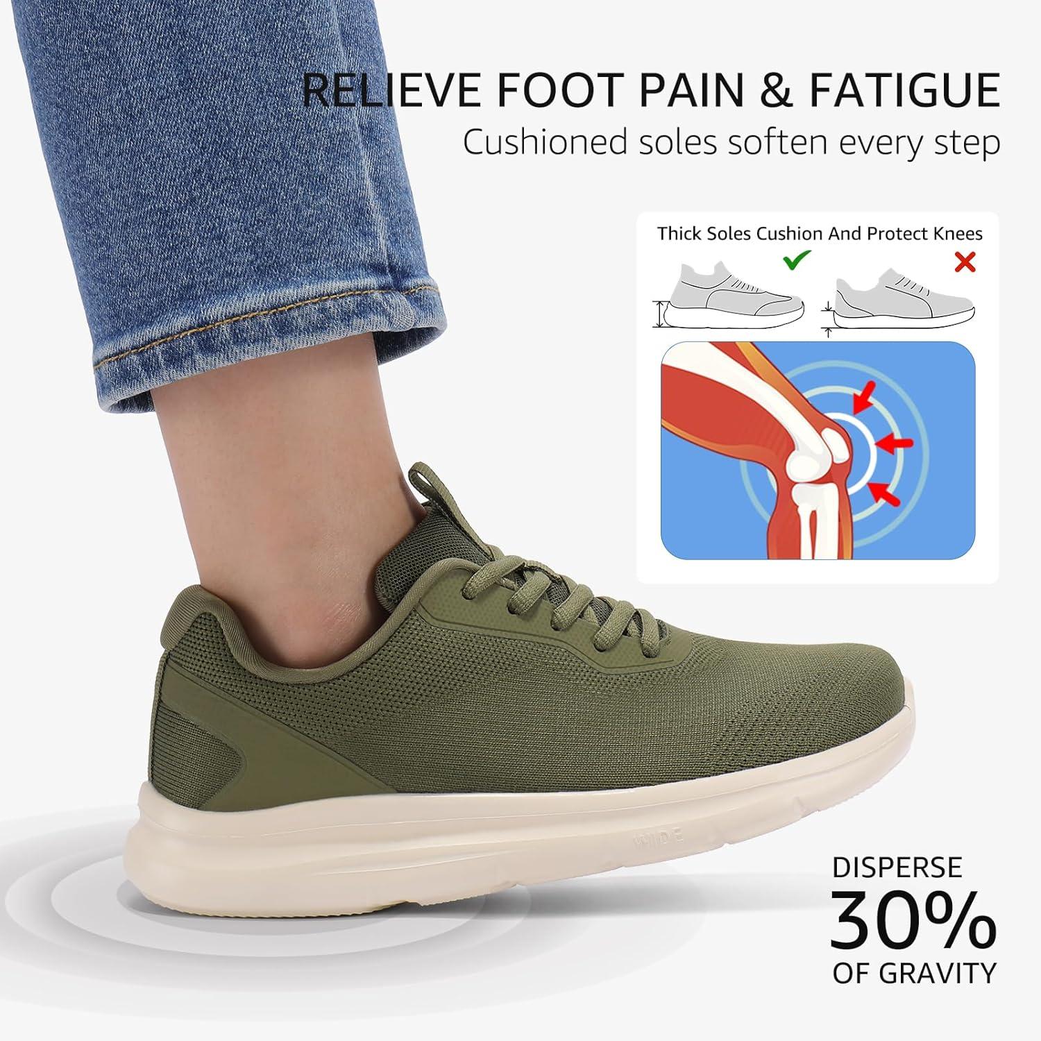 imageSTQ Womens Wide Toe Box Shoes Comfortable Orthopedic Sneakers for Plantar Fasciitis BunionsArmy Green