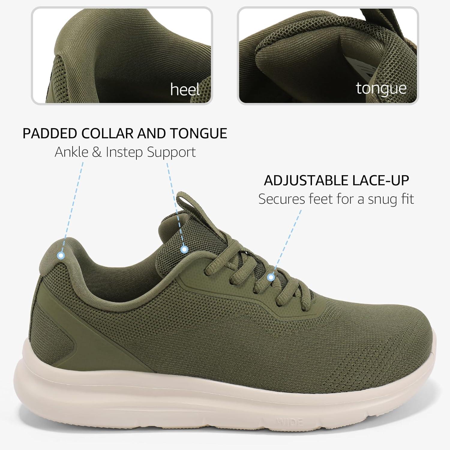 imageSTQ Womens Wide Toe Box Shoes Comfortable Orthopedic Sneakers for Plantar Fasciitis BunionsArmy Green