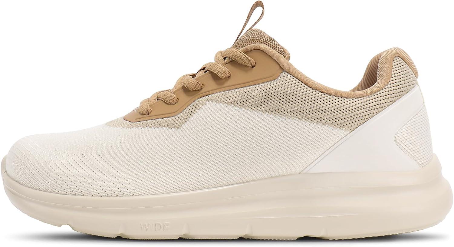 imageSTQ Womens Wide Toe Box Shoes Comfortable Orthopedic Sneakers for Plantar Fasciitis BunionsBeige Brown