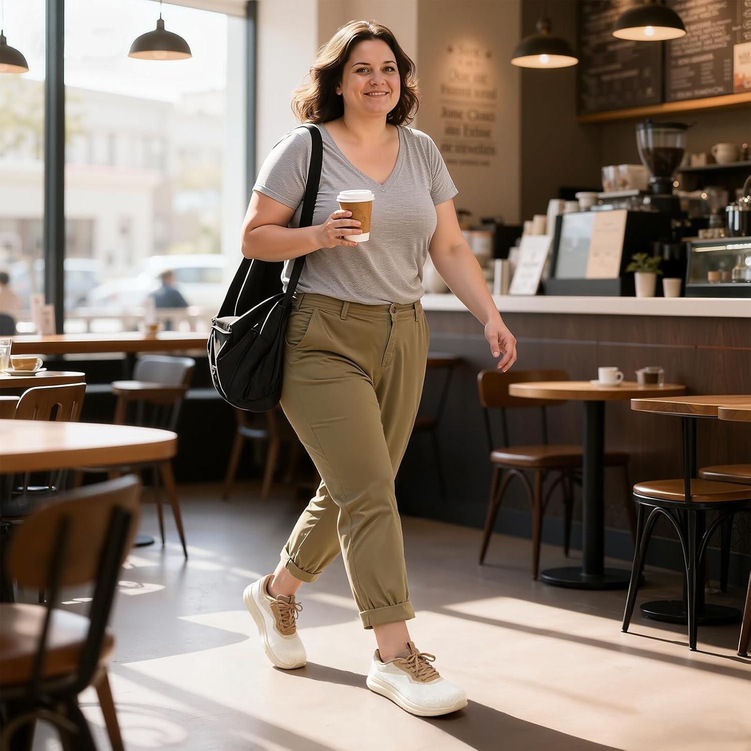 imageSTQ Womens Wide Toe Box Shoes Comfortable Orthopedic Sneakers for Plantar Fasciitis BunionsBeige Brown