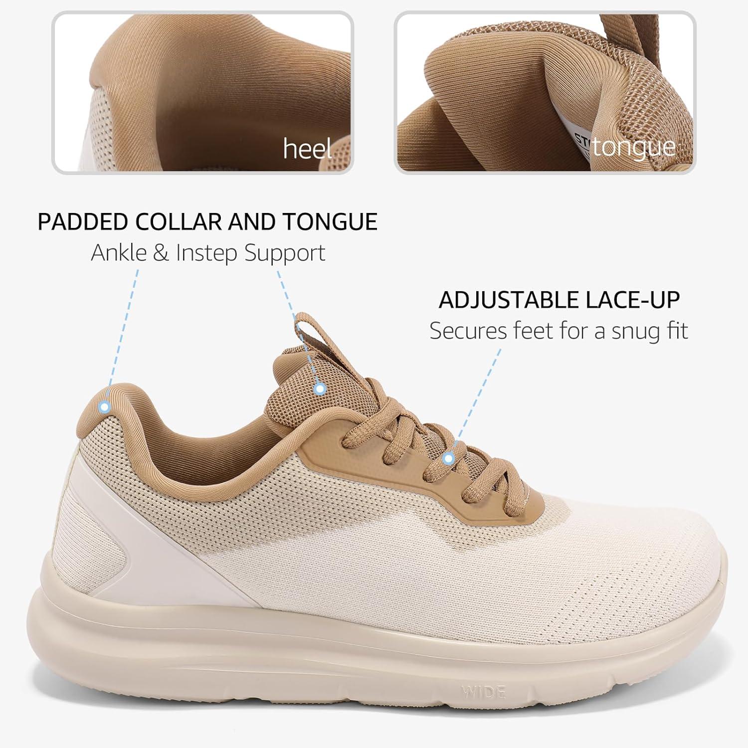 imageSTQ Womens Wide Toe Box Shoes Comfortable Orthopedic Sneakers for Plantar Fasciitis BunionsBeige Brown