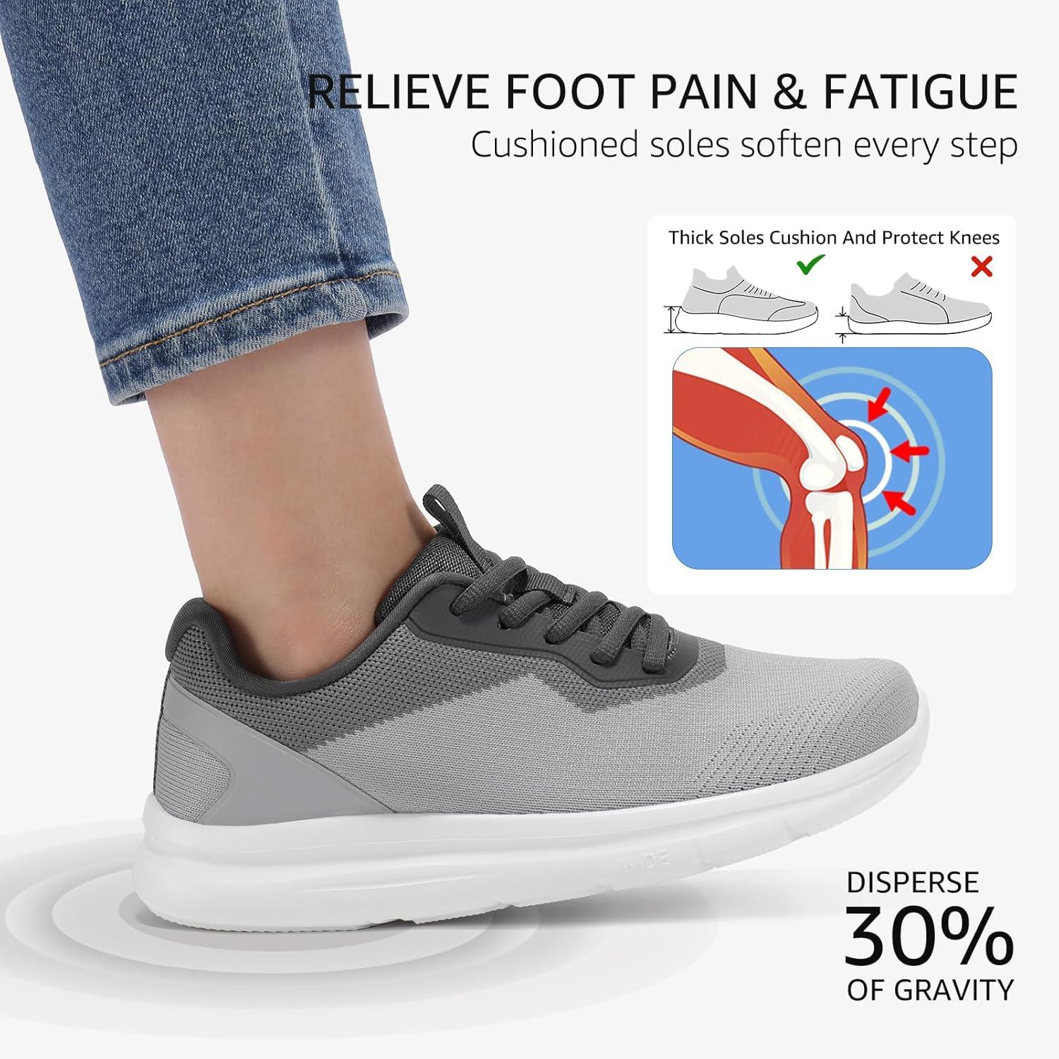 imageSTQ Womens Wide Toe Box Shoes Comfortable Orthopedic Sneakers for Plantar Fasciitis BunionsGrey