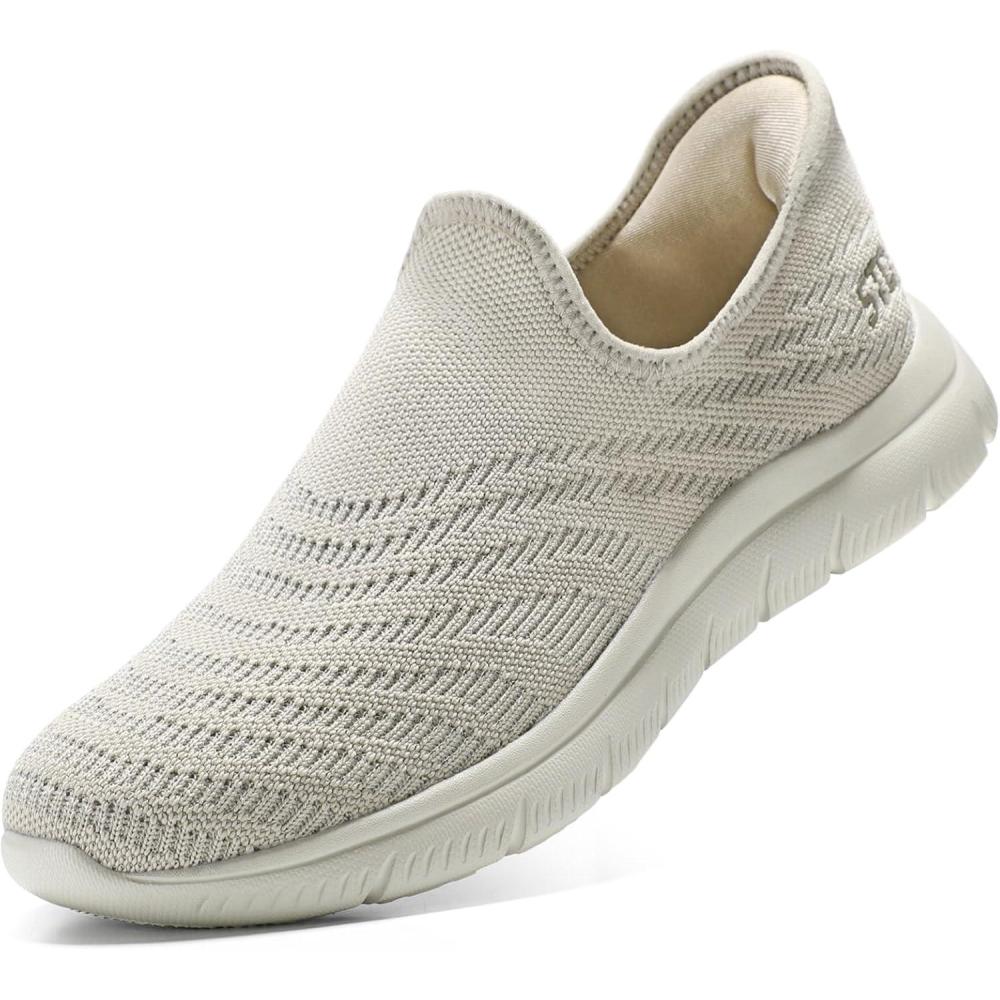 imageSTQ Slip on Sneakers Women Walking Shoes Orthopedic Tennis Arch Support Orthopedic Maternity Elderly Plantar Fasciitis Standing Comfort Workout TravellingTaupe