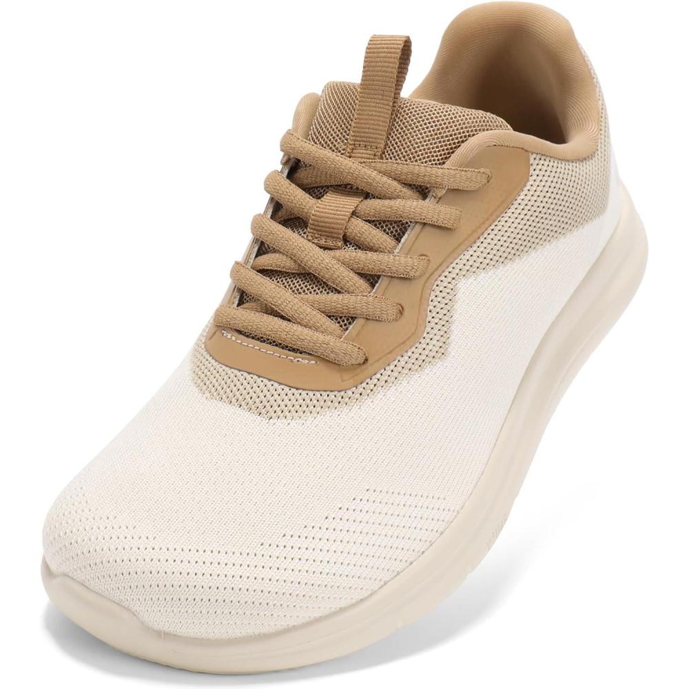 imageSTQ Womens Wide Toe Box Shoes Comfortable Orthopedic Sneakers for Plantar Fasciitis BunionsBeige Brown