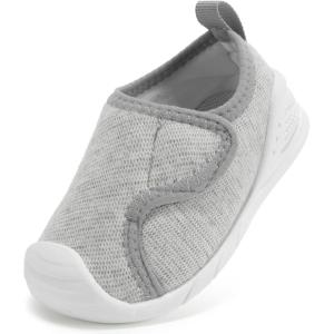 imageBaby Shoes Wide Toe Box Toddler Boy Girl First Walking Shoe Infant Barefoot Sneakers NonSlip Babies Walker Newborn Soft Sole Breathable Mesh Lightweight 6 9 12 18 24 MonthsLight Grey