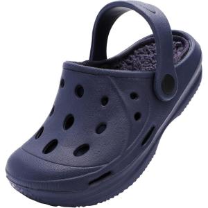 imageSTQ Kids Garden Clogs with Backstrap  Slip on Boys Girls Water Sandals  Fuzzy Lined Slippers  Toddler Little Kid Big KidNavy 01 Fur