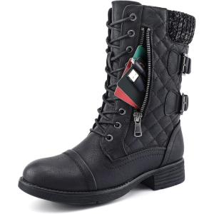 imageSTQ Womens Combat Boots Mid Calf Winter BootsMidcalf Black