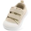 imageSTQ Toddler Wide Toe Box Shoe Girl Boy Barefoot Hook and Loops NonSlip Walking Baby SneakersBeige