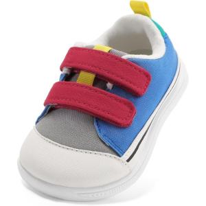 imageSTQ Toddler Wide Toe Box Shoe Girl Boy Barefoot Hook and Loops NonSlip Walking Baby SneakersBlue Red