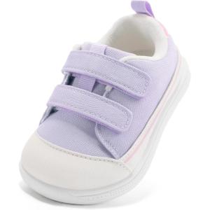 imageSTQ Toddler Wide Toe Box Shoe Girl Boy Barefoot Hook and Loops NonSlip Walking Baby SneakersMint Purple