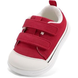 imageSTQ Toddler Wide Toe Box Shoe Girl Boy Barefoot Hook and Loops NonSlip Walking Baby SneakersRed