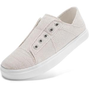 imageSTQ Slip On Classic Casual Shoes Women Comfort Fashion Canvas SneakersBeige