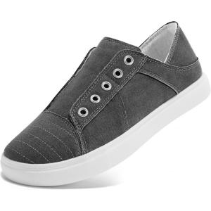 imageSTQ Slip On Classic Casual Shoes Women Comfort Fashion Canvas SneakersDark Grey