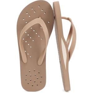 imageSTQ Shower Shoes for Women Pool Beach Flip Flops with Arch Support Quickly DryBrown