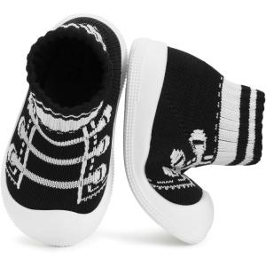 imageSTQ Baby Socks Shoes Toddler Wide Toe Box NonSlip Slippers Infant Walking Shoe Soft Baby Boys Girls Lightweight SneakersBlack White