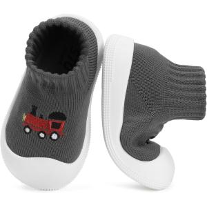 imageSTQ Baby Socks Shoes Toddler Wide Toe Box NonSlip Slippers Infant Walking Shoe Soft Baby Boys Girls Lightweight SneakersGrey Train