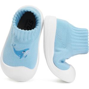 imageSTQ Baby Socks Shoes Toddler Wide Toe Box NonSlip Slippers Infant Walking Shoe Soft Baby Boys Girls Lightweight SneakersLight Blue Whale