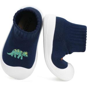 imageSTQ Baby Socks Shoes Toddler Wide Toe Box NonSlip Slippers Infant Walking Shoe Soft Baby Boys Girls Lightweight SneakersNavy Dinosaur