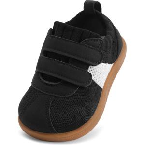 imageToddler Wide Toe Box Barefoot Shoes Boys Girls Kids Fashion Sneakers Breathable Tennis Shoe Preschool Non Slip Flexible Sole Soft Mesh Lightweight Comfortable First Walking Sneaker Running Gym OutdoorBlack White