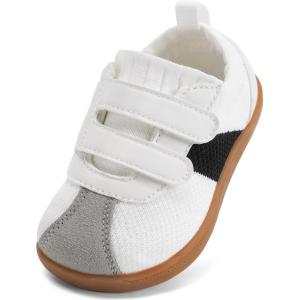 imageToddler Wide Toe Box Barefoot Shoes Boys Girls Kids Fashion Sneakers Breathable Tennis Shoe Preschool Non Slip Flexible Sole Soft Mesh Lightweight Comfortable First Walking Sneaker Running Gym OutdoorClaccic White Black
