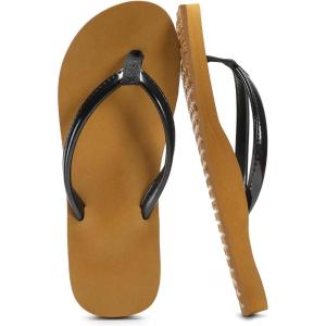 imageSTQ Orthopedic Flip Flops for WomenBeach Sandals with Arch Support for Plantar Fasciitis ReliefBlack Brown
