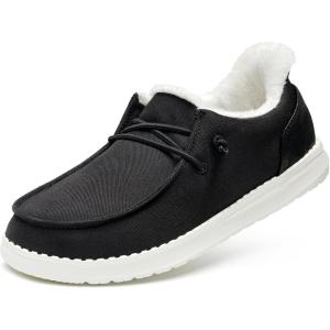 image:imageSTQ Slip on Womens LoafersOrthopedic Warm Winter Boat Shoes with Plantar Fasciitis ReliefBlack White
