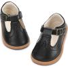 image:imageSTQ Wide Toe Box Toddler Mary Jane Dress Shoes Zero Drop Girls Ballet Flats for Party School Uniform Shoe with Hook and Loops Black Infant 4Black