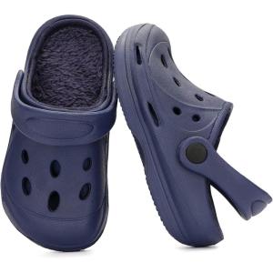 image:imageSTQ Kids Garden Clogs with Backstrap  Slip on Boys Girls Water Sandals  Fuzzy Lined Slippers  Toddler Little Kid Big KidNavy Fur