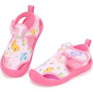 image:imageSTQ Boys Girls Water Shoes QuickDry Slip on Beach Swim Pool SandalsToddlerLittle KidPink Dinosaur