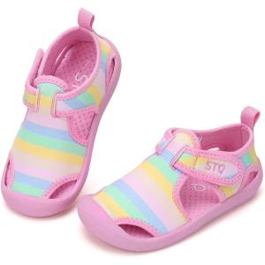 image:imageSTQ Boys Girls Water Shoes QuickDry Slip on Beach Swim Pool SandalsToddlerLittle KidPink Rainbow