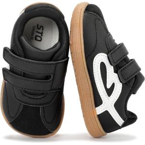 image:imageSTQ Toddler Girls Sneaker Wide Toe Box Non Slip Barefoot Shoe Comfortable Walking Shoes with Hook and Loop Graphite Black Toddler 8
