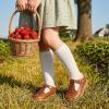 image:imageSTQ Wide Toe Box Toddler Mary Jane Dress Shoes Zero Drop Girls Ballet Flats for Party School Uniform with Hook and LoopsBrown