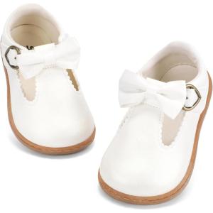 image:imageSTQ Toddler Girls Mary Jane Dress Shoes  Wide Toe Box amp Zero Drop Sole for Healthy First Walking  NonSlip T Strap Bow Ballet Flats for School Uniforms Weddings amp PartiesWhite