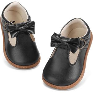 image:imageSTQ Toddler Girls Mary Jane Dress Shoes  Wide Toe Box amp Zero Drop Sole for Healthy First Walking  NonSlip T Strap Bow Ballet Flats for School Uniforms Weddings amp PartiesBlack