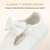image:imageSTQ Toddler Girls Mary Jane Dress Shoes  Wide Toe Box amp Zero Drop Sole for Healthy First Walking  NonSlip T Strap Bow Ballet Flats for School Uniforms Weddings amp PartiesAll White